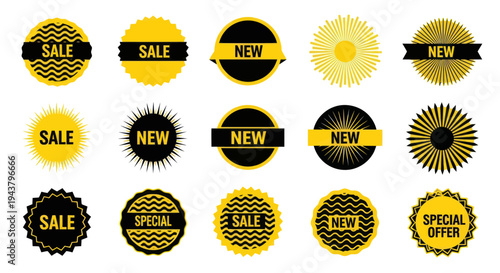 New Sale Special Offer Stickers and Badges Set, Yellow Black Color