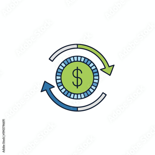 Dollar coin within circular arrows indicating exchange or flow