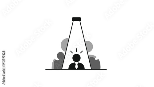 Spotlight illuminating a person with a lightbulb, symbolizing a standout idea, exceptional talent, innovation, and recognition.