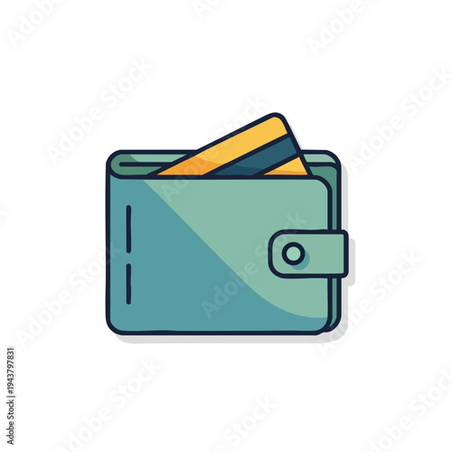 A light teal wallet with a gold and blue card peeking out