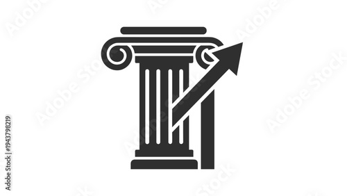 Classical column with an upward arrow, symbolizing strong foundations, stable growth, enduring strength, and historical progress.