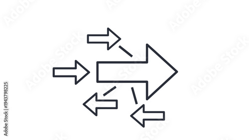 Multiple arrows converging and diverging around a central large arrow, symbolizing strategic focus and diverse pathways.