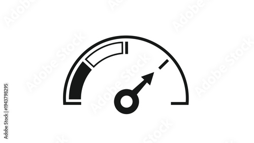 Performance gauge with needle in the high range, signifying optimal performance, maximum speed, and successful metrics.