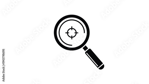 Magnifying glass with a target reticle, symbolizing focused search, precise analysis, clear objectives, and detailed investigation.