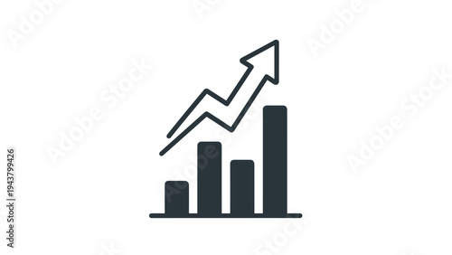 Bar chart with a dynamic upward jagged arrow, illustrating strong market growth, financial trends, and business success.