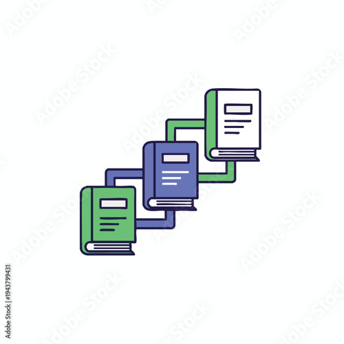 Stacked and connected books in a diagrammatic sequence