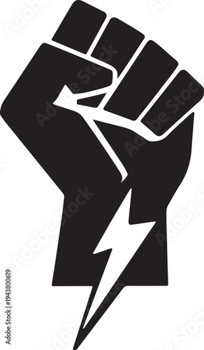 Powerful fist with a lightning bolt symbolizing strength and energy