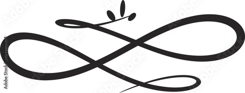 Black infinity symbol vector with leaf