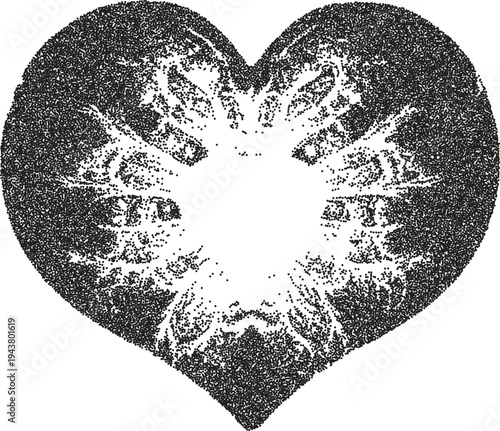 Heart retro y2k stipple design love halftone brutalist urban vector png with clear background, passion 2000s photocopy grunge tattoo gen z effect