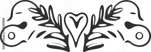 Vector heart and leaves ornamental border design element