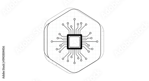 Abstract Hexagonal Chip Icon with Circuit Network Design.