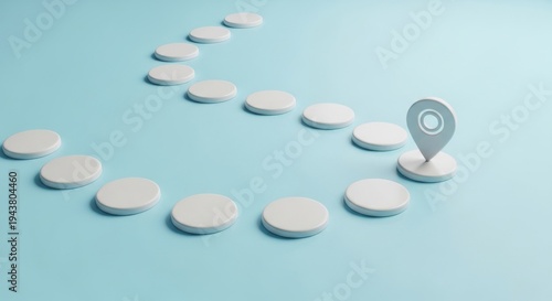 Path of white stepping stones leading to a map pin destination