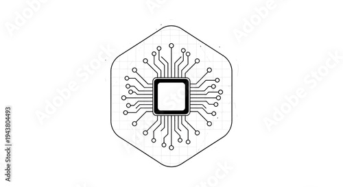 Abstract Technology Emblem Featuring a Microchip Circuit Shield with Modern Digital Design.