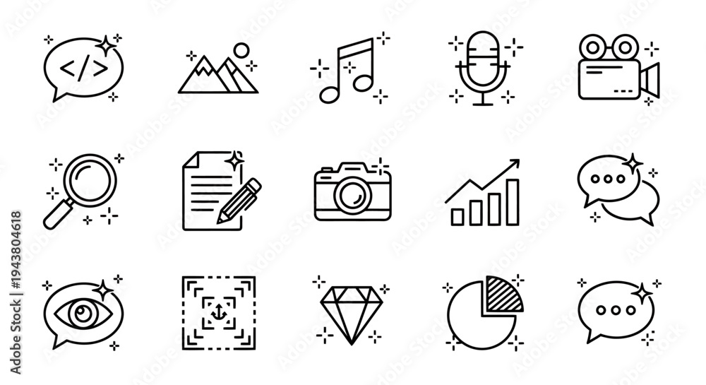 Fototapeta premium Icon Doodle Set: Line Art Graphics for UI Design and Communication.
