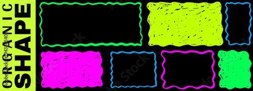 Minimal shape and rectangle sketch a frame, organic and wavy flow meets square, doodle border and crayon texture in modern shape and rectangle frame.