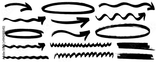 Bold highlight with marker create underline and circle, highlight and marker energize line, brush, pen, mark and arrow composition.