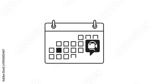 Calendar with a speech bubble and headset icon, symbolizing scheduled online meetings and customer support appointments.