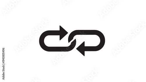 Two interlinked curved arrows forming a continuous loop, symbolizing data exchange, synchronization, and an endless cycle.