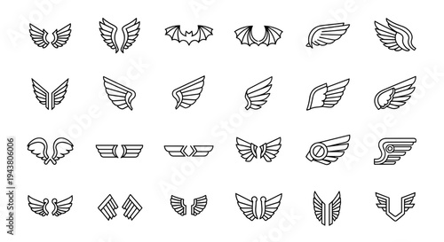 Collection of diverse wing icons and symbols for creative design projects