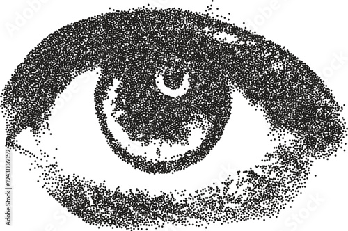 Eye vintage y2k stipple art, vision halftone stipple brutalist retro vector png with transparent background, iris 2000s aesthetic photocopy effect tattoo