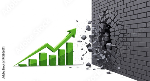 Green graph breaking brick wall.