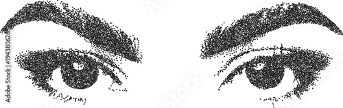 Eyes vintage y2k stipple art, mad halftone stipple brutalist retro vector png with transparent background, crazy 2000s aesthetic photocopy effect tattoo