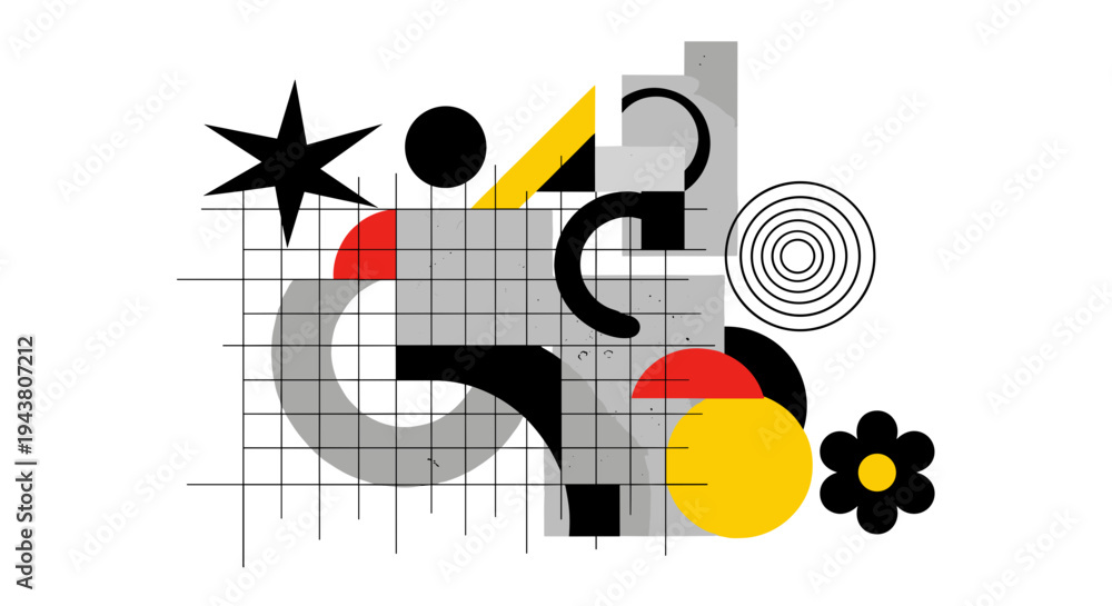 Obraz premium Abstract geometric composition with retro shapes lines and bauhaus elements