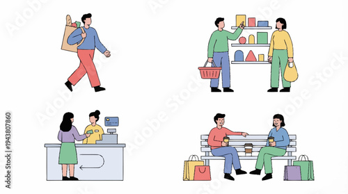 People shopping and interacting in store.