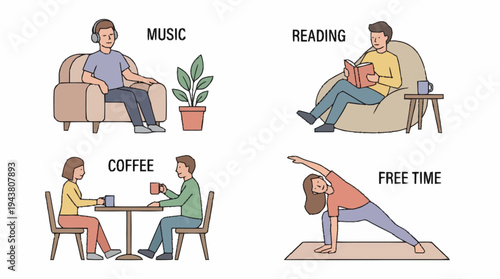 People engaging in leisure activities at home.