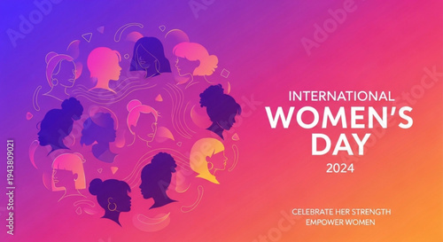 International women's day 2024 celebration with diverse silhouettes on colorful background