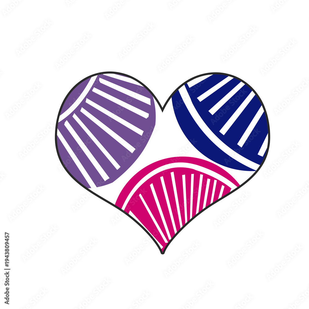 Obraz premium A heart made from the bisexual flag colors, with three colored stripes.