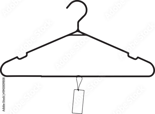 A black plastic coat hanger with a blank tag hanging from its bottom.