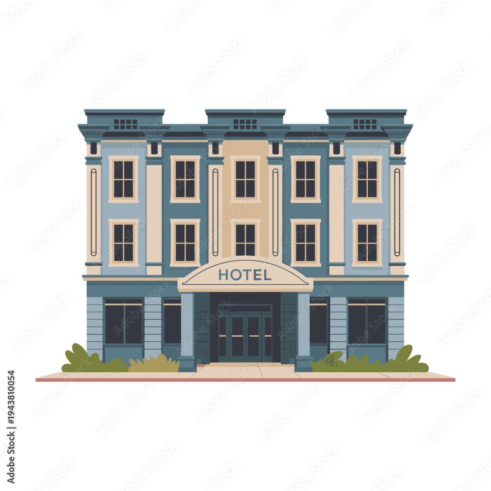 Fototapeta premium Grand hotel building with entrance and windows
