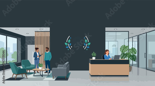 Modern Office Reception Area with Business People.