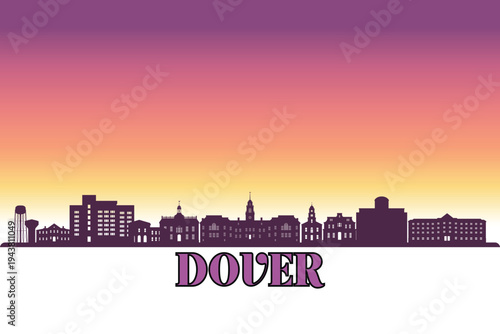 Global city Dover shown in a detailed vector skyline with a twilight sky