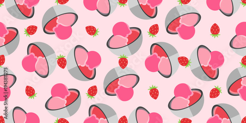 ice cream seamless pattern vector illustration. ice cream seamless pattern background. strawberry ice cream background
