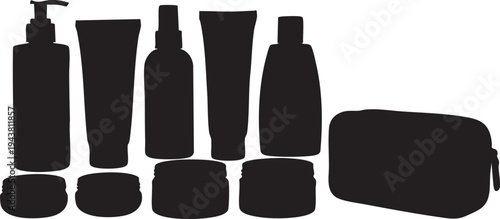 Silhouettes of travel toiletries and cosmetic bag cosmetics black