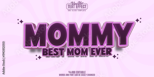 Mommy editable text effect, customizable pink and mother 3d font style