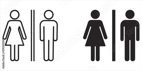 Male and Female Restroom Icons in Outline and Solid Black Styles toilet symbol