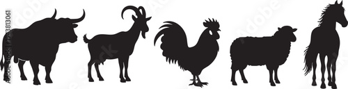 Six black animal silhouettes on white background black animals farm animals wildlife
