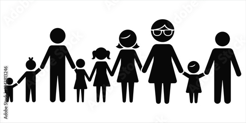 Diverse Family Group Silhouette Holding Hands On White Background people parents