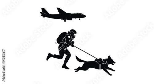 Military K9 Unit Handler and Dog Training with Aircraft Silhouette