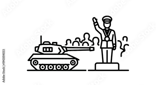 Military Parade: Tank and Leader Saluting Crowd, Symbolizing Power and Victory