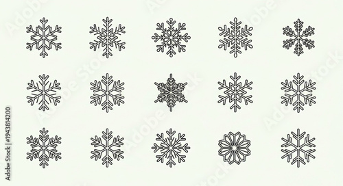 Collection of Various Snowflake Designs for Winter Themes.