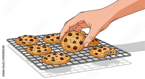 Hand picking chocolate chip cookie.