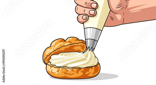 Hand piping cream on pastry.