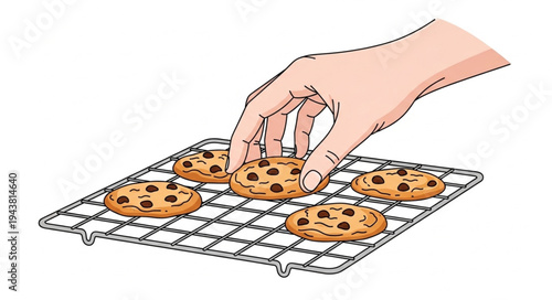 Hand placing chocolate chip cookie.