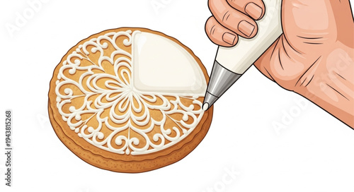 Hand decorating a sweet cake.