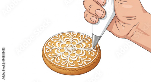 Hand decorating sweet cookie.