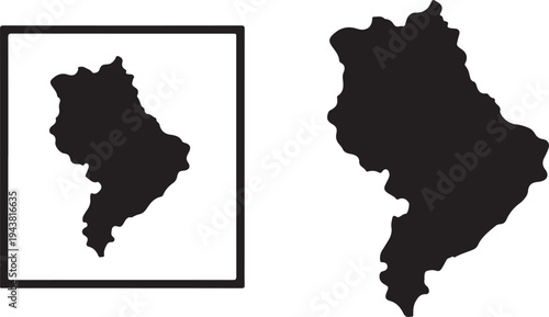 Two abstract shapes of countries side by side with different borders